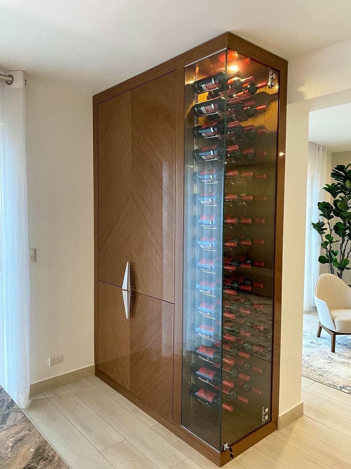 Custom timber and glass wine display cabinet